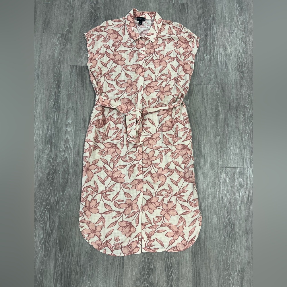 Tribal Women's Cap Sleeve Floral Shirt Dress W/Belt Size Medium